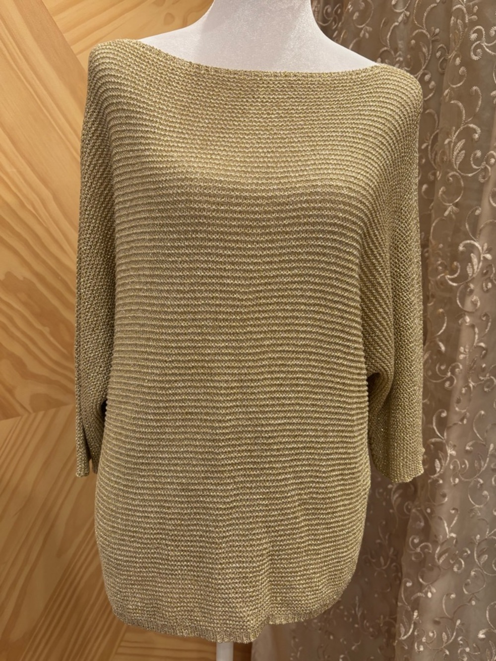 Gold shimmer Knit Boatneck Women's Sweater made in Italy